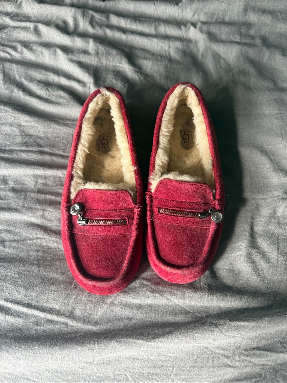 UGG Women's Crimson Suede Moccasin Slippers with Shearling Lining